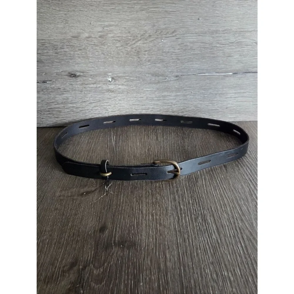 Black Skinny Perforated Leather Belt Large